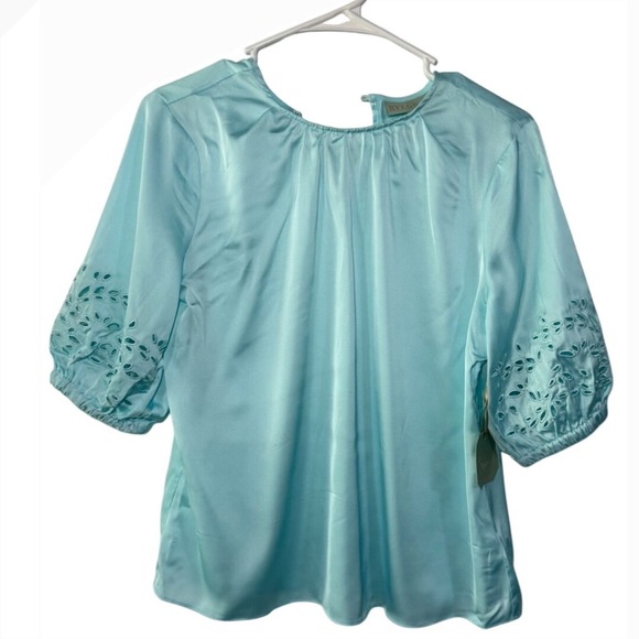 ryegrass Tops - Ryegrass Aqua Haze Satin Eyelet Sleeve Blouse Top Small NWT